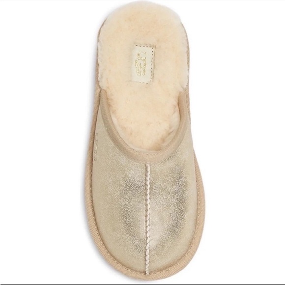 UGG Kids Keegan Metallic Slipper Gold Shimmer Faux Fur Lined Slip-On Shoes NWT - Picture 4 of 14